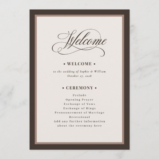 Classic Luxe | Brown Neutral Wedding Programmakaart (Voorkant)