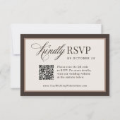 Classic Luxe | Bruine Neutrale QR Code Trouw RSVP Kaartje (Voorkant)