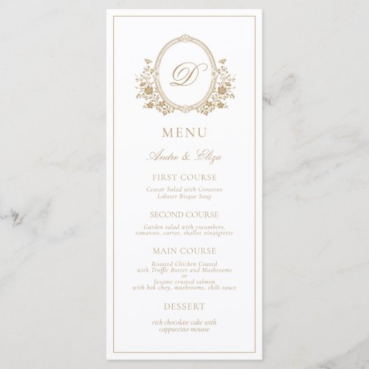 Classic Luxe Crest Monogram Weddenschap Menu (Voorkant)