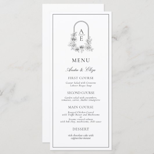 Classic Luxe Crest Monogram Weddenschap Menu (Voorkant / Achterkant)