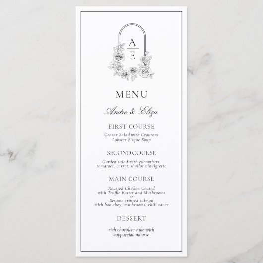 Classic Luxe Crest Monogram Weddenschap Menu (Voorkant)