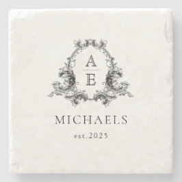 Classic Luxe Custom Monogram Crest Stone Onderzett Stenen Onderzetter