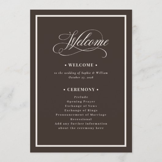 Classic Luxe | Dark Espresso Brown Wedding Programmakaart (Voorkant)