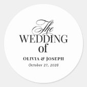 Classic Luxe | Eenvoudige zwart-wit bruiloft Ronde Sticker (Voorkant)