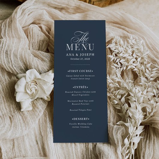 Classic Luxe | Elegant Navy Blue Wedding Menu