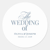 Classic Luxe Elegant White and Dusty Blue Wedding Ronde Sticker (Voorkant)