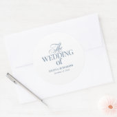 Classic Luxe Elegant White and Dusty Blue Wedding Ronde Sticker (Envelop)