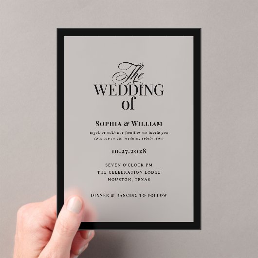 Classic Luxe | Elegant zwart Lijst bruiloft Acryl Uitnodigingen (Insitu (Draagbaar))
