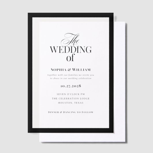 Classic Luxe | Elegant zwart Lijst bruiloft Vellum Uitnodigingen (Offset)