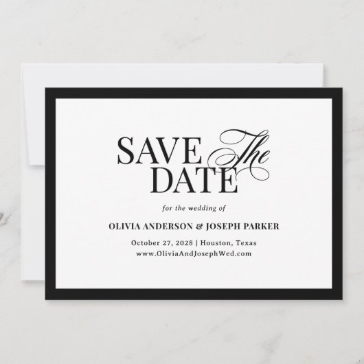 Classic Luxe | Elegant zwart-wit en foto Save The Date (Voorkant)