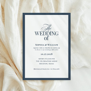 Classic Luxe   Elegante Navy Blauwe en Witte Bruil Kaart