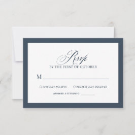 Classic Luxe | Elegante Navy Blauwe en Witte Bruil RSVP Kaartje