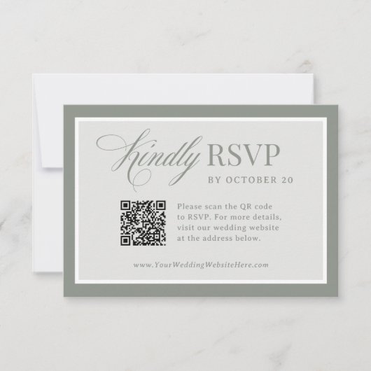 Classic Luxe | Elegante Sage Green QR Code Wedding RSVP Kaartje (Voorkant)