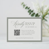 Classic Luxe | Elegante Sage Green QR Code Wedding RSVP Kaartje (Staand voorkant)