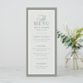 Classic Luxe | Elegante saliegroene rand bruiloft Menu (Staand voorkant)