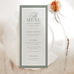 Classic Luxe Elegante saliegroene rand bruiloft Menu