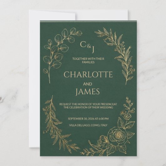Classic Luxe | Elegante saliegroene trouwuitnodigi (Voorkant)