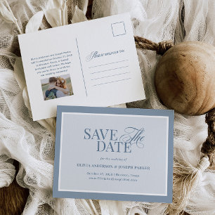 Classic Luxe Elegante Stofblauwe Save the Date Aankondigingskaart