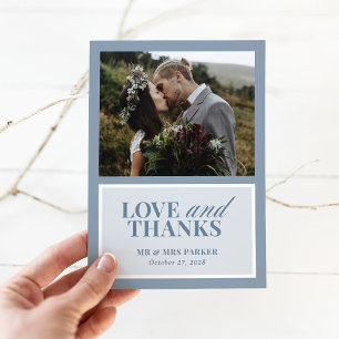 Classic Luxe Elegante Stofblauwe Trouwfoto Bedankkaart