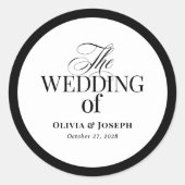 Classic Luxe | Elegante zwart-wit bruiloft Ronde Sticker (Voorkant)