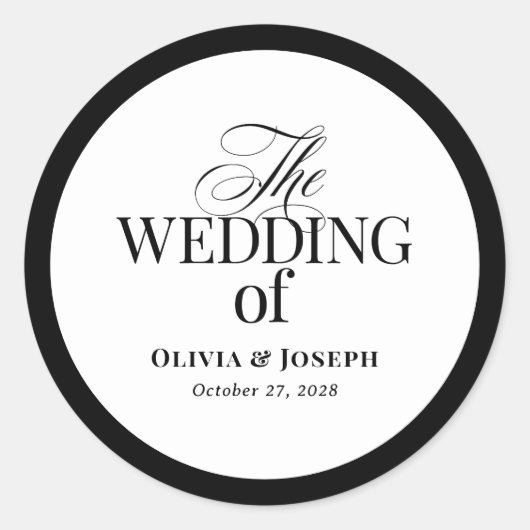 Classic Luxe | Elegante zwart-wit bruiloft Ronde Sticker (Voorkant)