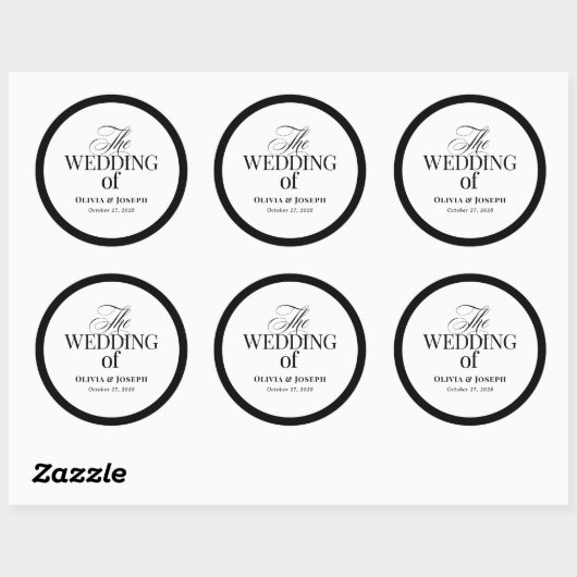 Classic Luxe | Elegante zwart-wit bruiloft Ronde Sticker (Vel)