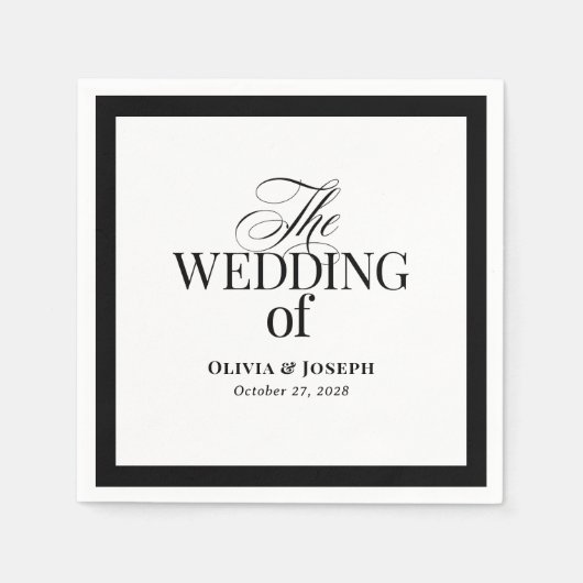 Classic Luxe | Elegante zwart-wit bruiloft Servet (Voorkant)