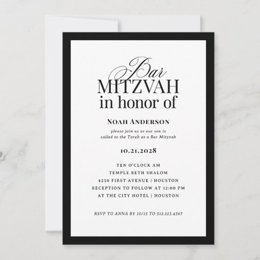 Classic Luxe | Elegante zwart-witte bar mitswa Kaart (Voorkant)