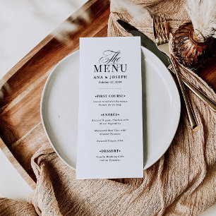 Classic Luxe Elegante Zwarte en Witte Bruiloft Menu