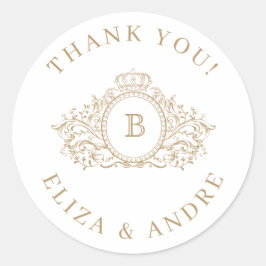 Classic Luxe, Gold Custom Monogram Weddending Stic Ronde Sticker