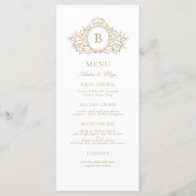 Classic Luxe Goud en Wit Monogram Bruiloft Menu