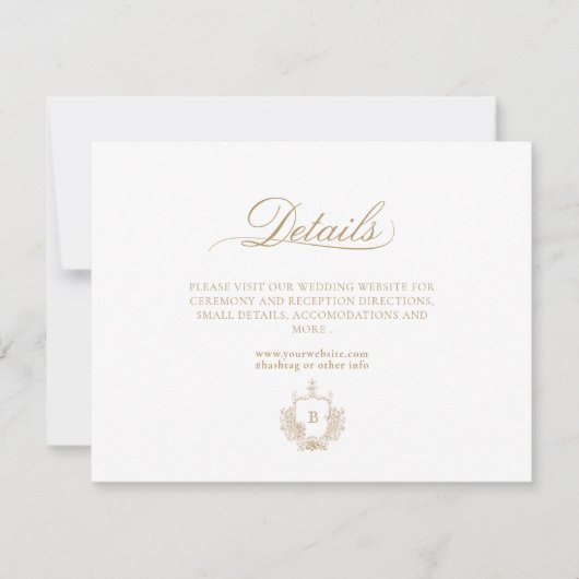 Classic Luxe Goud en Wit Monogram Details Kaart Notitiekaartje (Voorkant)