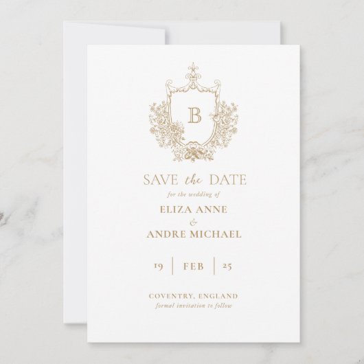 Classic Luxe Goud en Wit Monogram Opslaan De Datum Save The Date (Voorkant)