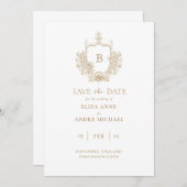 Classic Luxe Goud en Wit Monogram Opslaan De Datum Save The Date (Voorkant / Achterkant)