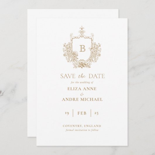 Classic Luxe Goud en Wit Monogram Opslaan De Datum Save The Date (Voorkant / Achterkant)