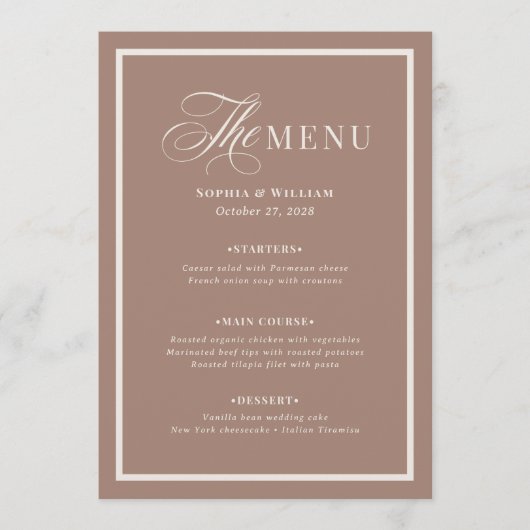 Classic Luxe | Mocha Taupe Border Neutral Wedding Menu (Voorkant)