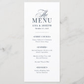 Classic Luxe | Navy Blue and White Elegant Wedding Menu (Voorkant)