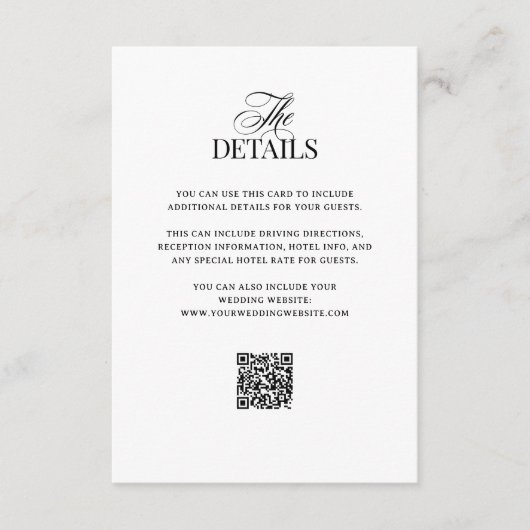 Classic Luxe | QR Code Wedding Guest Details Informatiekaartje (Voorkant)
