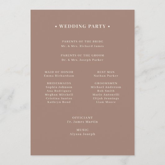 Classic Luxe | Soft Mocha Taupe Neutral Wedding Programmakaart (Achterkant)