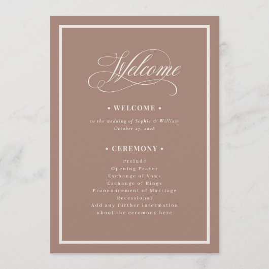 Classic Luxe | Soft Mocha Taupe Neutral Wedding Programmakaart (Voorkant)