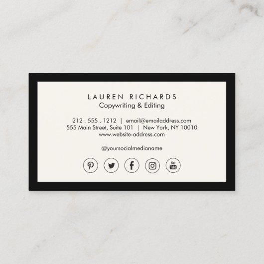 Classic Luxe Zwart en Ivoor met Social Media Visitekaartje (Achterkant)