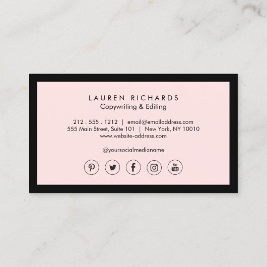 Classic Luxe Zwart en Roze met Social Media Visitekaartje (Achterkant)