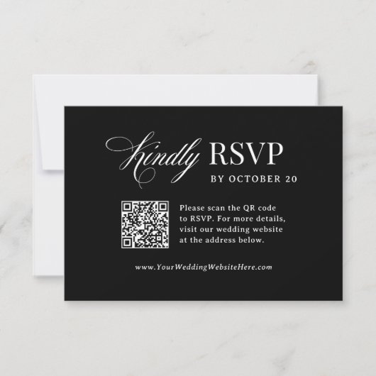 Classic Luxe | Zwart scanbare QR-code bruiloft RSVP Kaartje (Voorkant)