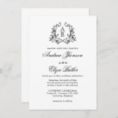 Classic Luxe Zwart & Wit Monogram Uitnodiging (Voorkant / Achterkant)