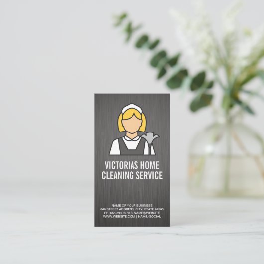 Classic Maid Style Logo | metallische achtergrond Visitekaartje (Staand voorkant)