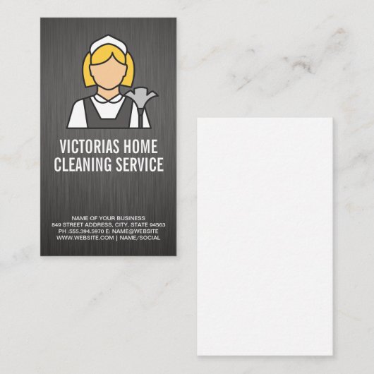 Classic Maid Style Logo | metallische achtergrond Visitekaartje (Voorkant / Achterkant)