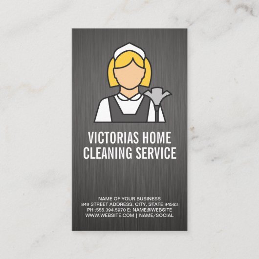 Classic Maid Style Logo | metallische achtergrond Visitekaartje (Voorkant)