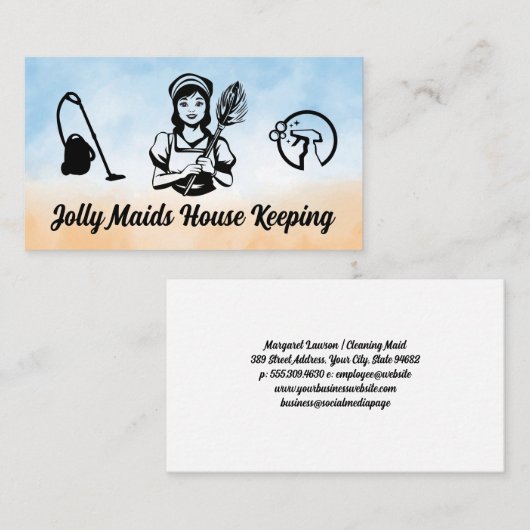 Classic Maid with Duster | Cleaning Equipment Icon Visitekaartje (Voorkant / Achterkant)