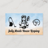 Classic Maid with Duster | Cleaning Equipment Icon Visitekaartje (Voorkant)