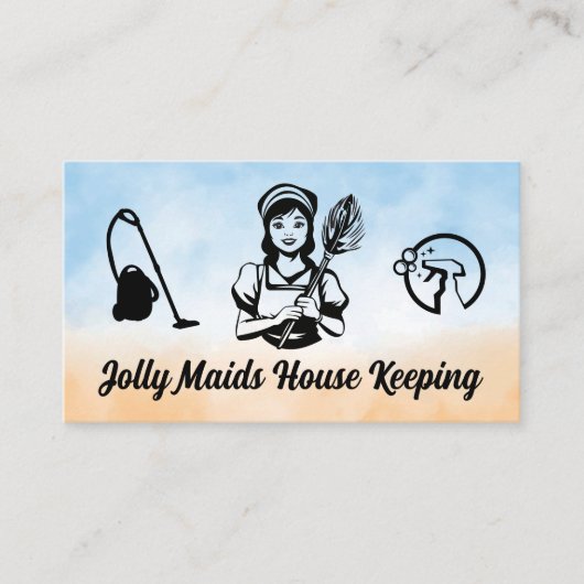 Classic Maid with Duster | Cleaning Equipment Icon Visitekaartje (Voorkant)